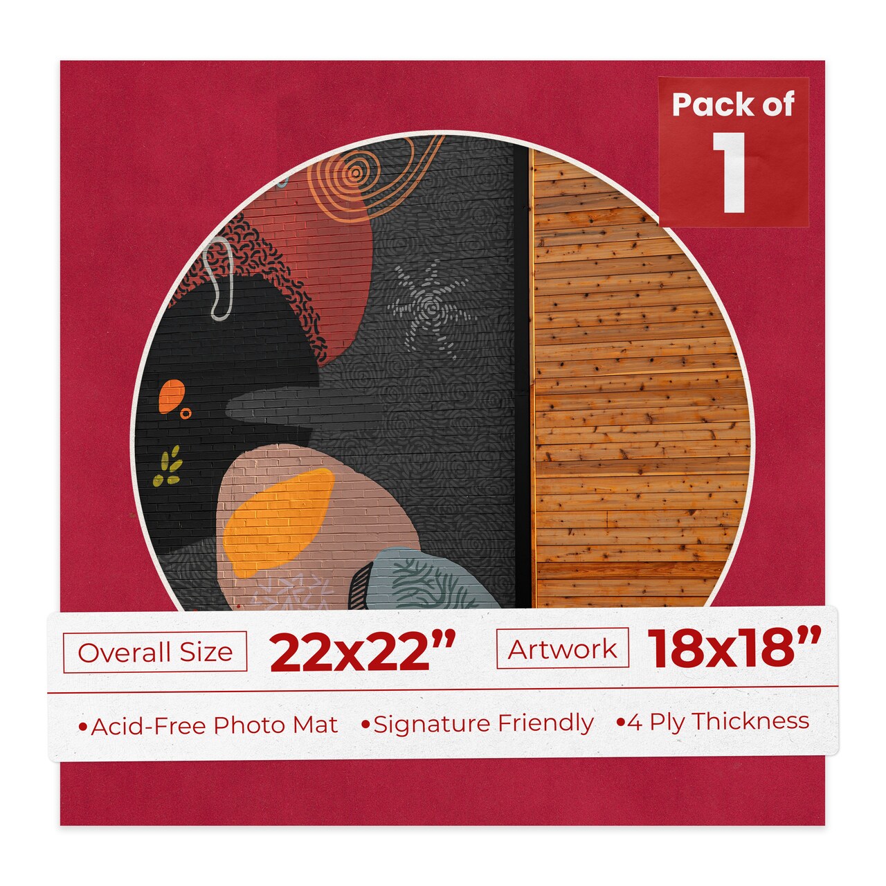 Red Suede Mat Board for 22x22 Frames - Circle Opening for 18x18 Photos